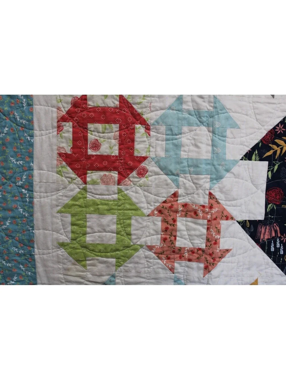 Vtg Handmade Pieced Quilt Classic Mini Churn Dash Fall Theme Queen 68x78